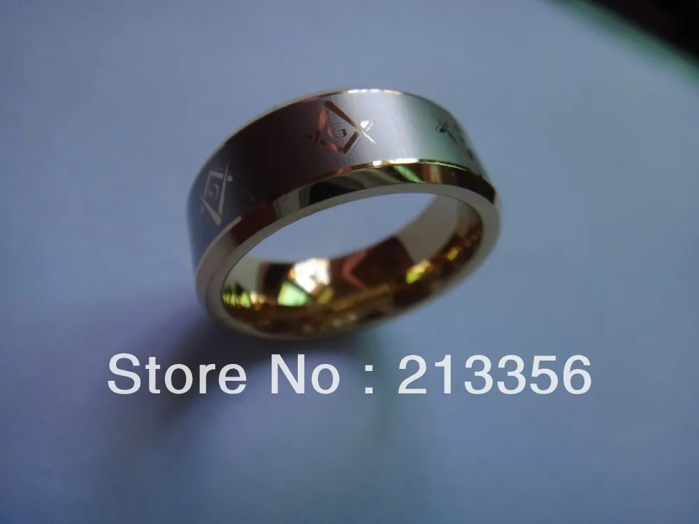 

FREE SHIPPING ! USA HOT SELLING 8MM GOLDEN TUNGSTEN CAIDER MASONIC MASTER WEDDING RING WITH FREEMASON HIS OR HER BRIDAL RING