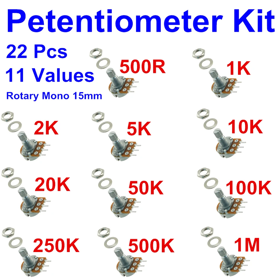 15mm Sold One Piece 500R Potentiometer Rotary /> 2M with Colour Coded Knob