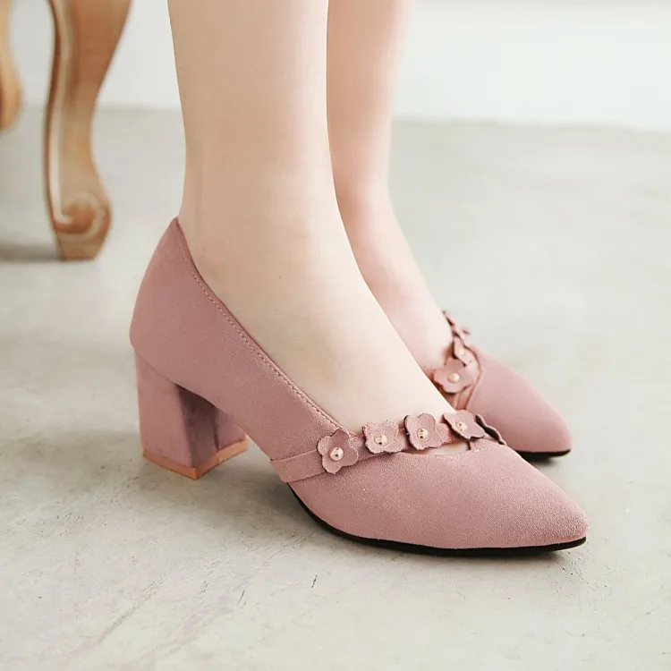 

Big Size 11 12 13 14 ladies high heels women shoes woman pumpsSweet Flowers with Rough heels in Point Fashion Girl Single Shoes