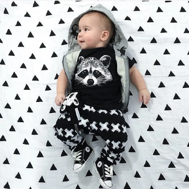 

Baby Boys Summer Animal Clothing Sets Printed Animal T- Shirt+ Grey Printed Character Pants Children Baby Boys Shirt