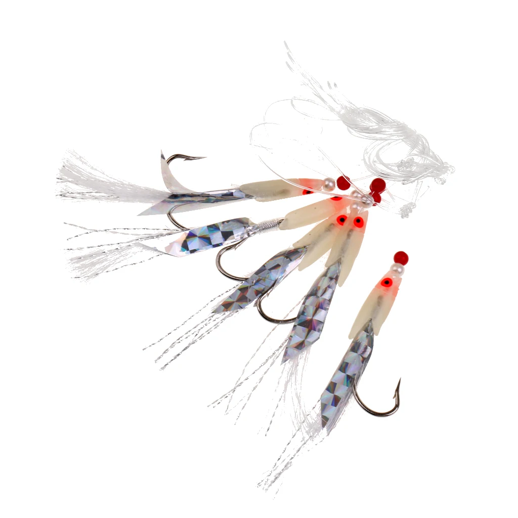 5 Pieces/Pack Freshwater/Saltwater Fishing Lures Fishing Sabiki Bait Rigs Fish Skin/Feather Hooks 3/0# Anzuelo crochet