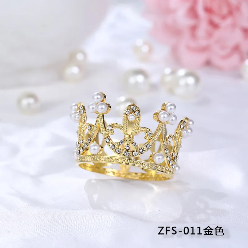 Блестящая мини-корона, топпер для торта с металлическим жемчугом, украшения для торта на день рождения, Свадебные украшения и украшения для торта, милые вечерние украшения - Цвет: ZFS-011 gold