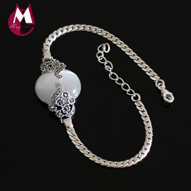 High Quality Natural White Cat Eye Stone Bracelets Bangles 100 High Quality Natural White Cat Eye Stone Bracelets Bangles 100 Sterling Silver 925