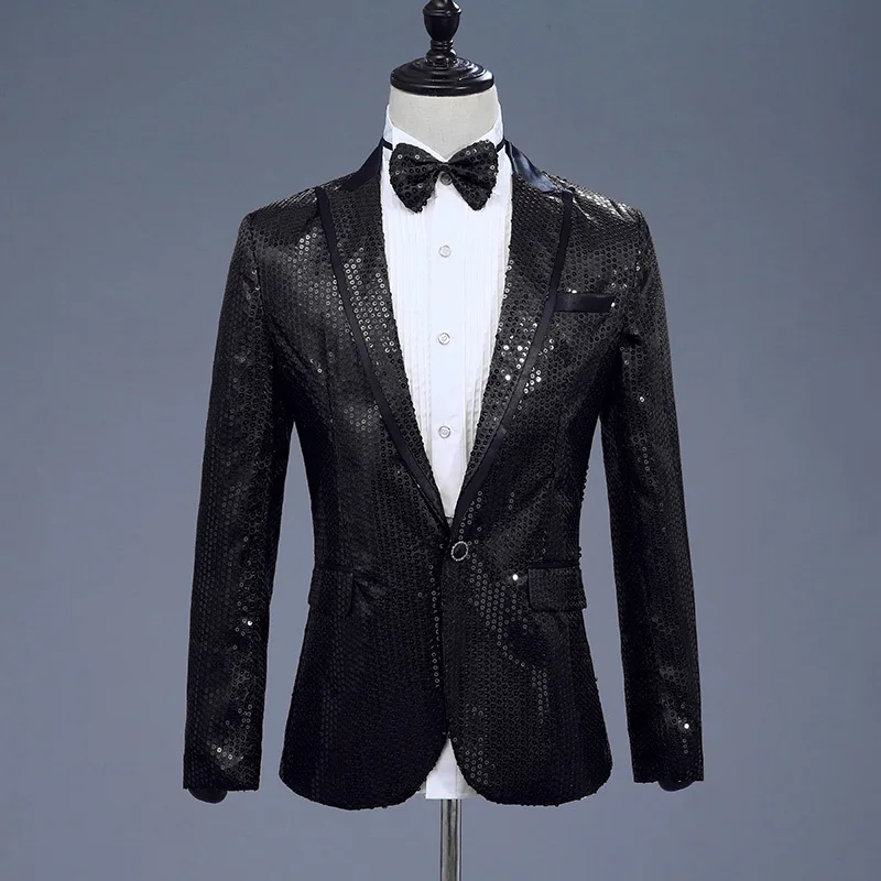 Для мужчин s Черный блесток блеск пиджаки для женщин куртки ночной клуб Пром Украшенные платье костюм Блейзер мужчин сценивечерние