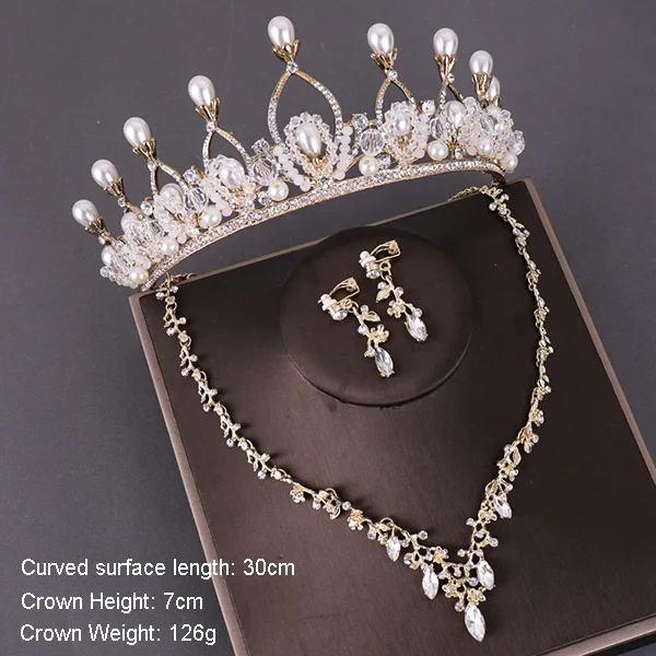 Модный свадебный ювелирный набор, свадебная корона, ожерелье с серьгами, жемчужная кристальная тиара и короны, украшения для волос, Женские аксессуары - Окраска металла: HG099 TL049