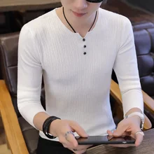 Тонкий мужской свитер тонкий шерстяной Теплый пуловеры высокого качества с v-образным вырезом мужские осенние homme однотонные свитеры Плюс Размер M-3XL