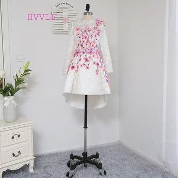 

Long Sleeves 2019 Formal Celebrity Dresses A-line High Collar Hi Low Lace Beaded Flowers Famous Red Carpet Dresses