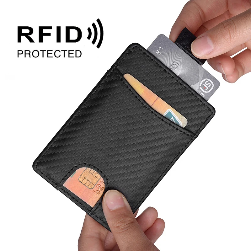 

JINBAOLAI Carbon Fiber Men's Wallet Credit Card Genuine Leather Wallet RFID Anti Theft Scan Function Holder Card Slim Wallets