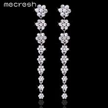 Mecresh 2016 Cristalina Clara Nupcial Accesorios Simple Flor Joyería de la Boda de los Pendientes de Gota Largos para Las Mujeres EH584