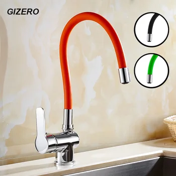 

GIZERO Kitchen Swiveled Faucet Hot and Cold Mixer Chrome Polish Deck Mount Single Handle 3 Colors Flexible Kitchen Taps ZR671