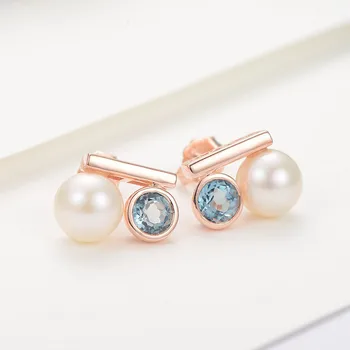 

gNpearl Freshwater Round Pearl Earrings 7-8mm natural pearl stud earrings 925 Sterling Silver jewelry for women trendy gift