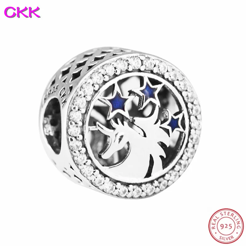 

CKK Lovely Reindeer Spacer Beads with Clear CZ DIY Fit PANDORA Charms Silver 925 Original for Women Jewelry Making CK019