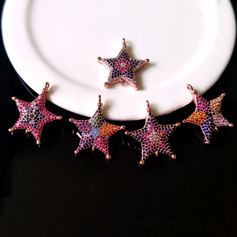 

10pcs CZ zircon Micro Pave Connector,Turkish Style five-pointed star Double Bails Charm,DIY Bracelet Jewelry Finding CT182