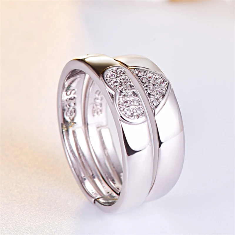 Personalized Stainless Steel Heart Couple Set Promise Ring - Heart Jewelry, His and Her Ring, Alternative Engagement Wedding