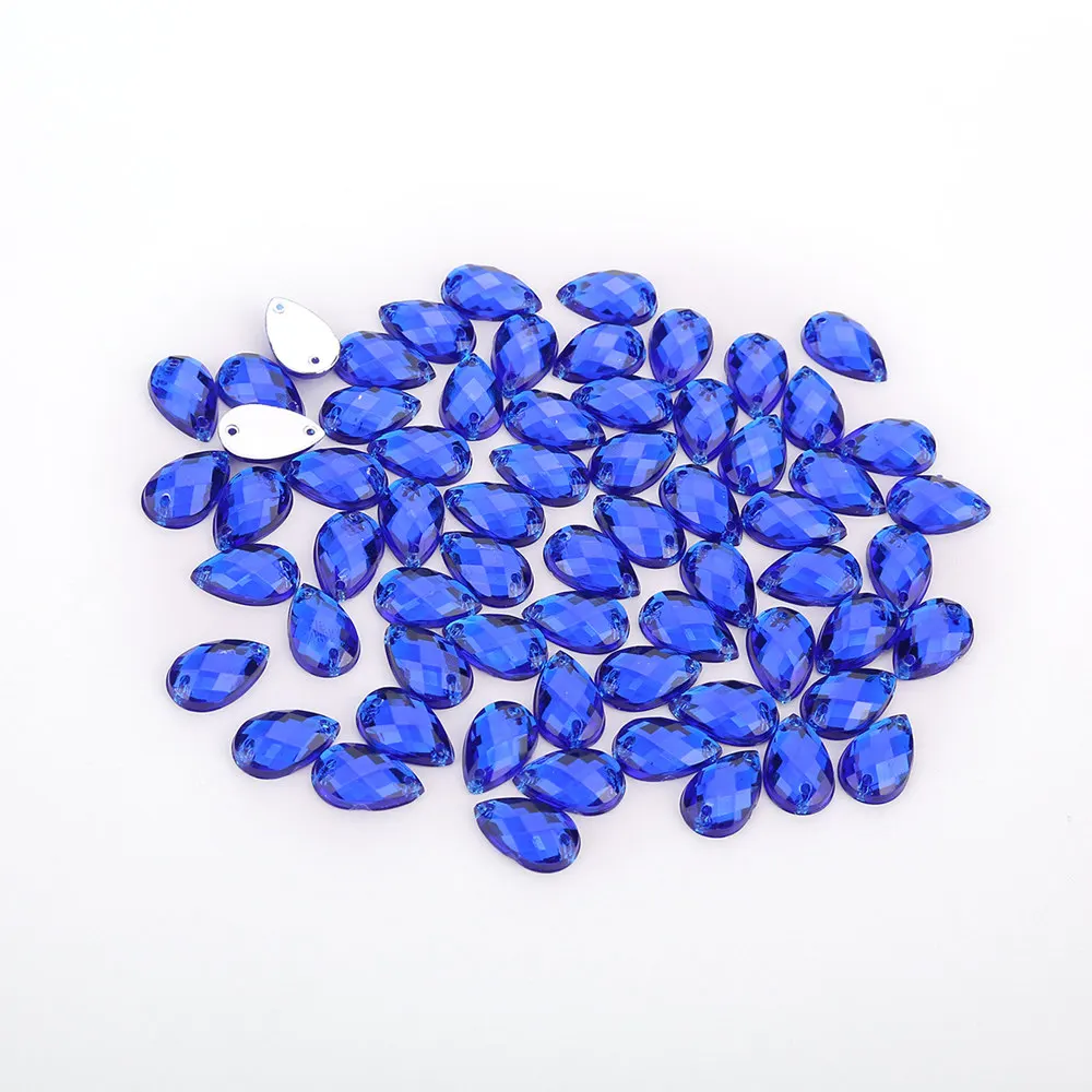 TPSMOC 8*13mm/10*14mm/13*18mm/18*25mm Water Drop Colorful Acrylic Sew On Rhinestone Flatback Crystal Beads For DIY Dress - Цвет: Sapphire