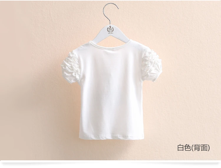 Girls Clothes 2018 Summer 100% Cotton Yellow Pink Solid Color Bow Heart Embroidery Princess Short Sleeve O-Neck Girl T-Shirt (4)