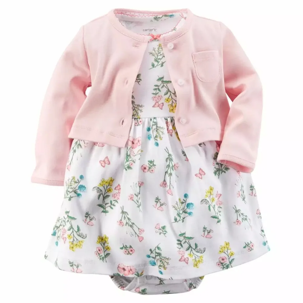 

2018 Autumn Baby Girls Dress Princess Dresses 2pcs Baby Flower Dress Cotton Long Sleeve Cardigan Coat Girls Clothing Set