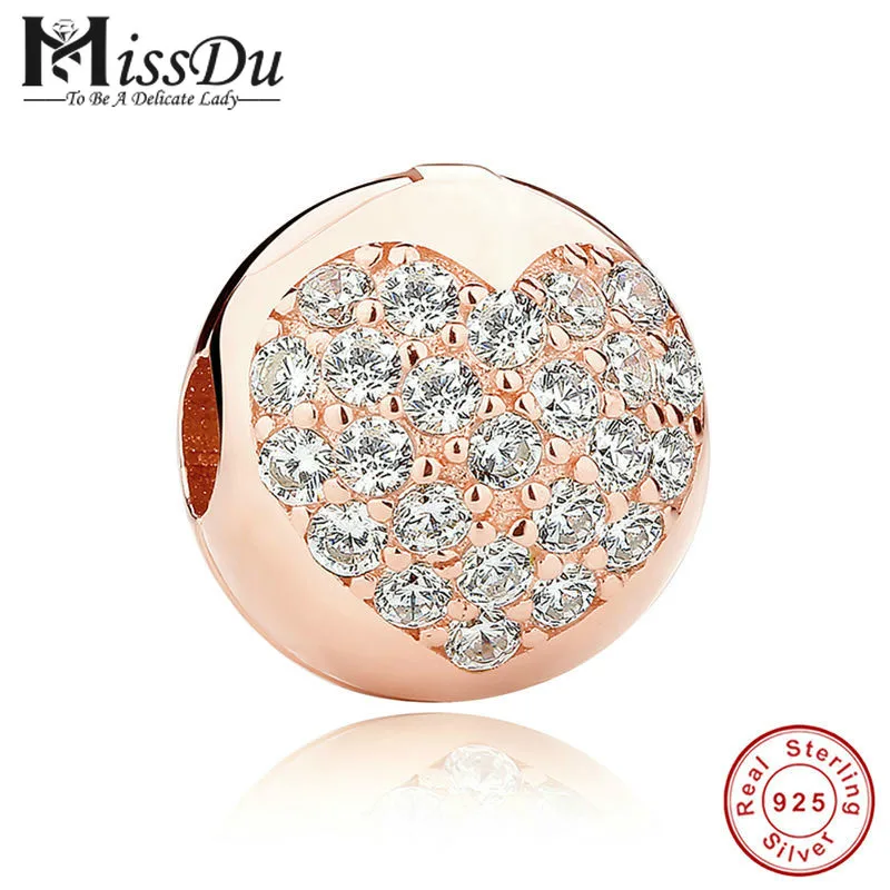 

925 Sterling Silver Love Of My Life Clip, Rose & Heart CZ Charms Fit Bracelet & Necklace Heart DIY Jewelry Making PAS193
