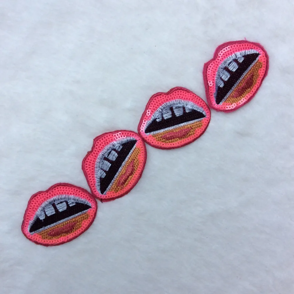 Small lips sequined applique patch mouth paillette patch iron on or sew