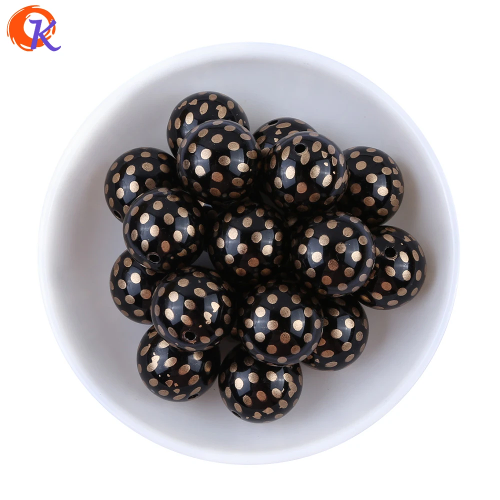 

New High Quality 20mm 100pcs/lot Printed Shinny Dot Point On Black Acrylic Bead For Kids DIY Handmade Accessories CDWB-517935