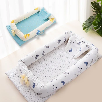 

Portable Baby Bed Carton Baby Nest Bumper Portable Soft Children's Bed Infant Crib Cradle with Pillow Toddler Babynest Crib