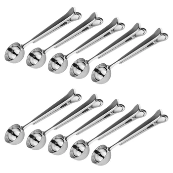 

10 Pcs Scoop With Clip,2-In-1 Stainless Steel Coffee Scoop And Bag Clip For Measuring Coffee, Tea,Protein Powder, Instant Drin