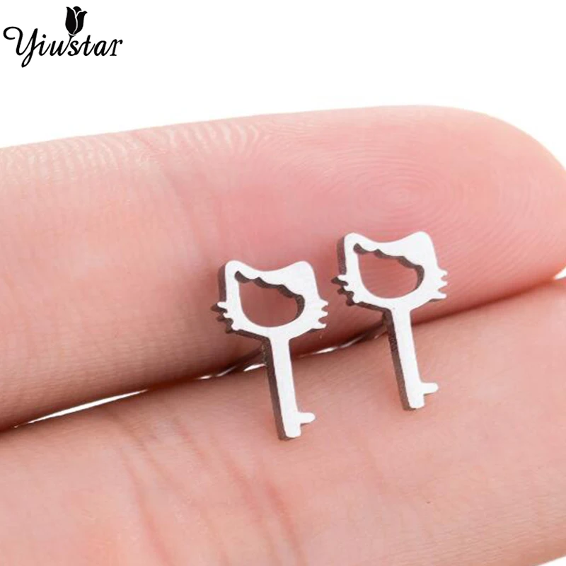 

Yiustar Hollow Elegant Key Cat Hello Kitty Cute Earrings Exquisite Generous Graceful Animal Stud Charm Earrings For Women Party
