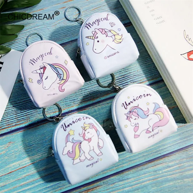 Милые женские Мини-бумажники с брелоком держатель для ключей Kawaii Animal Unicorn сумка