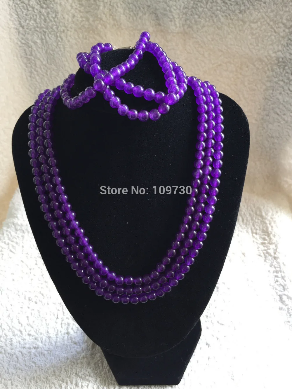 

Jewelry 00931 3Rows 6mm purple JadeJewelry Necklace Bracelet Set Silver Clasp