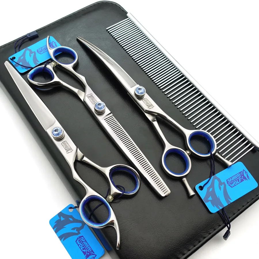 

7.0 inch Left-handed Professional PET GROOMING SCISSORS Cutting+Thinning+Curved Shears+Steel comb 4 pcs in one set JP440C K530