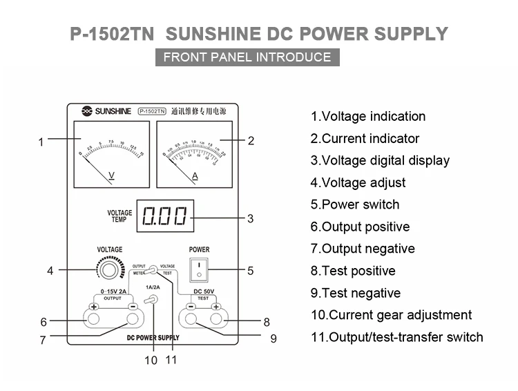 P-1502TN Мини DC Питание 15V 2A Регулируемая постоянная Температура DC Напряжение и текущим измерением для наладки телефона