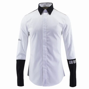

Luxury Shirt Men Brand Letters Embroidery Men Shirts Casual Long Sleeve Slim Fit Chemise Homme Cotton Mens Dress Shirts White