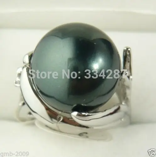 

Fashion Women's 14MM Genuine Black South Sea Shell Pearl Jewelry Ring Size 6 ,7,8,9,10