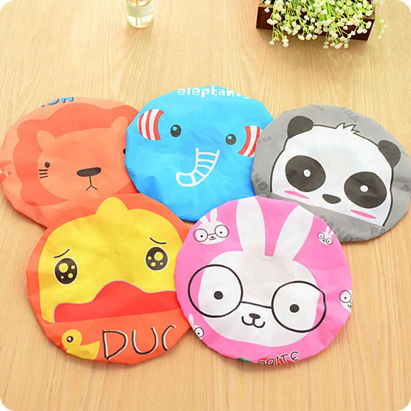 

Cute Cartoon Animal Waterproof Shower Cap Reusable Elastic Band Bath Hair Caps Cosmetic Care for Bath Kitchen Hair Bathroom