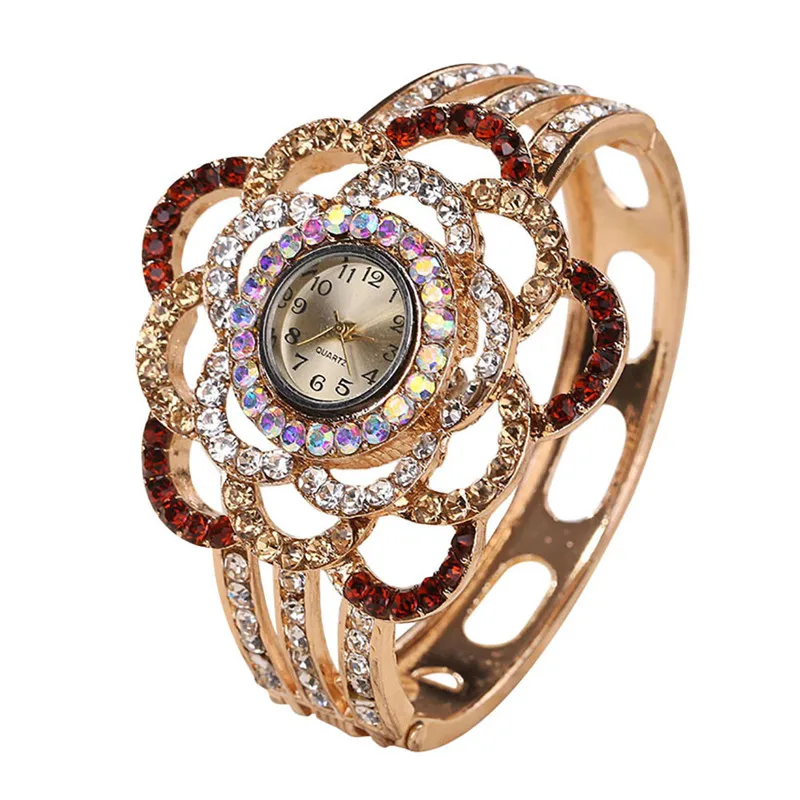 NEW Fashion Womens Flower Band Hollow Out Bangle Crystal Quartz Bracelet Watch Jewelry Charm #2AP25 (12)