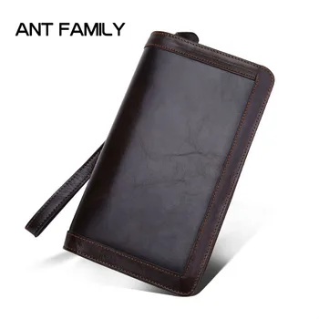 

Double Zipper Vintage Genuine Leather Men's Wallet Long Coin Purse Designer Big Capacity Male Clutch men Oil Wax leather Wallets