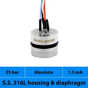 

2.5 Mpa absolute, 25 bar abs pressure, 316L stainless steel isolated pressure transducer, mV signal output, silicone oil filled