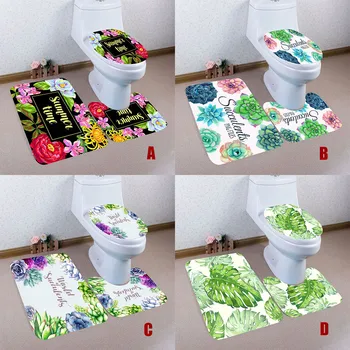

ISHOWTIENDA 3pcs Colorful Pattern Dust Slip Resistance Bath Mat Rug Set Bathroom Kitchen Carpet Doormats Decor Toilet