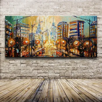 Large 3D City Palette Knife Oil Painting Modern Landscape Abstract Home Wall Art Decor Pictures Set Rain Street Road On Canvas Large 3D City Palette Knife Oil Painting Modern Landscape Abstract Home Wall Art Decor Pictures Set Rain Street Road On Canvas