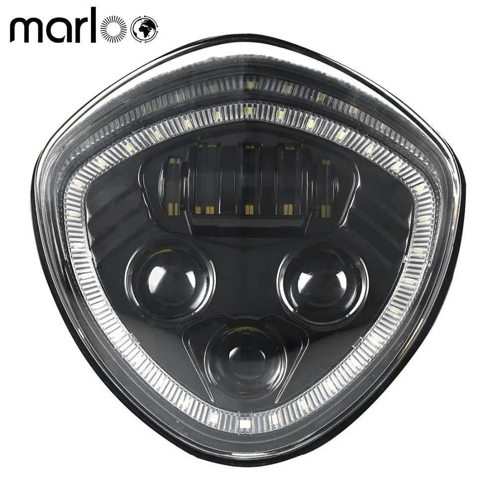 Review Top Marloo Led Headlight With white Halo Angel Eye DRL LED Headlamp For 07-17 Victory Motorcycle Cruise