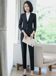 Формальные женские брючные костюмы черный блейзер и пиджак Наборы для работы Женская деловая офисная форма дизайн стили