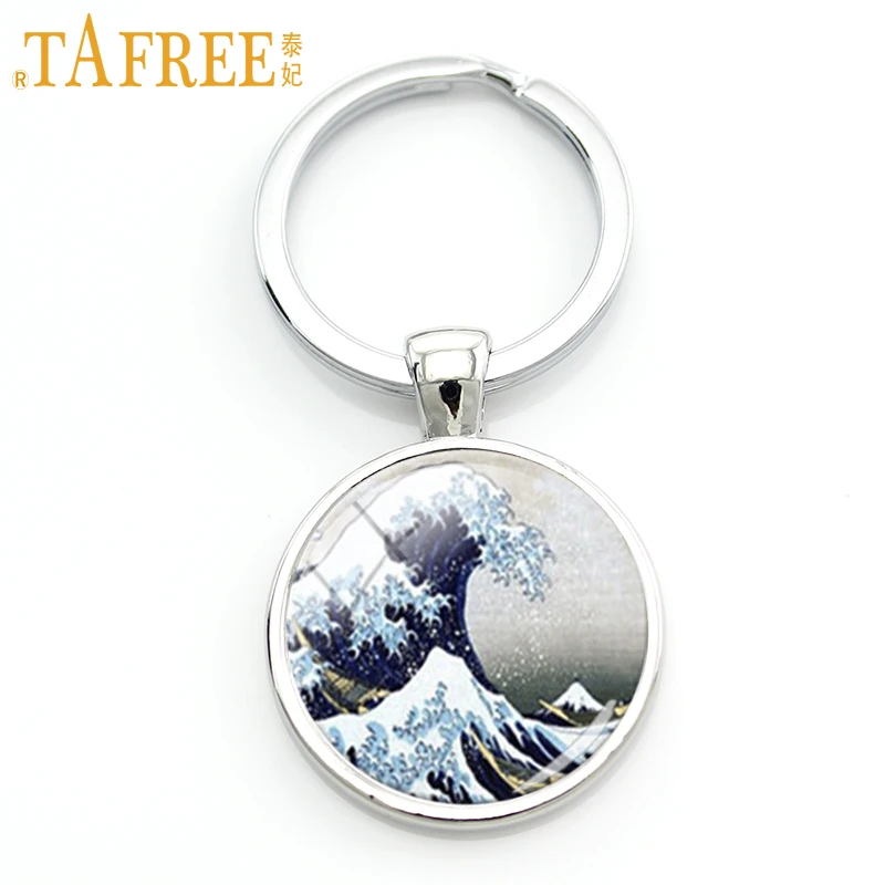 

TAFREE Ocean Sea Wave Key Chain The Great Wave At Kanagawa Japanese Asian Charming Nautical Jewelry Vintage Men Keychain KC188