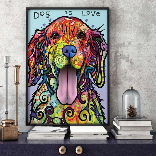 Modern Abstract Oil Painting on Canvas Colorful Dog Pop Wall Art