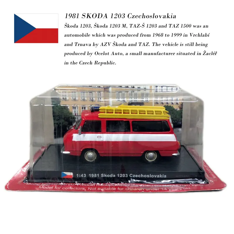  AMER 1/43 Scale Czech 1981 SKODA 1203 Czechoslovakia Fire Engine Diecast Metal Car Toy For Gift/Col