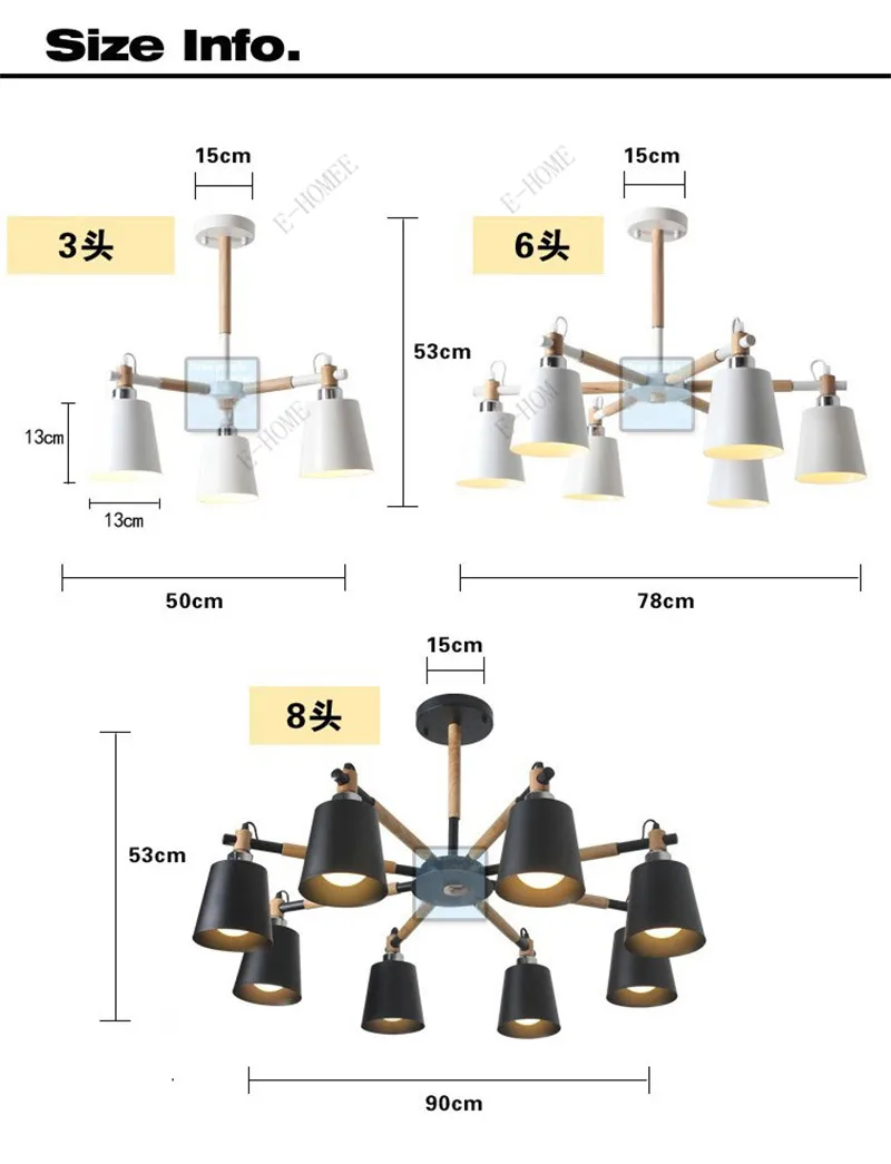 Cabeça de Madeira Conduziu a Lâmpada do Candelabro para Sala Criativo Simples 8 Maciça Estar Branco Preto Lustres Teto Iluminação 3 - 6 14 Criativo simples 3 6 8 cabeça de