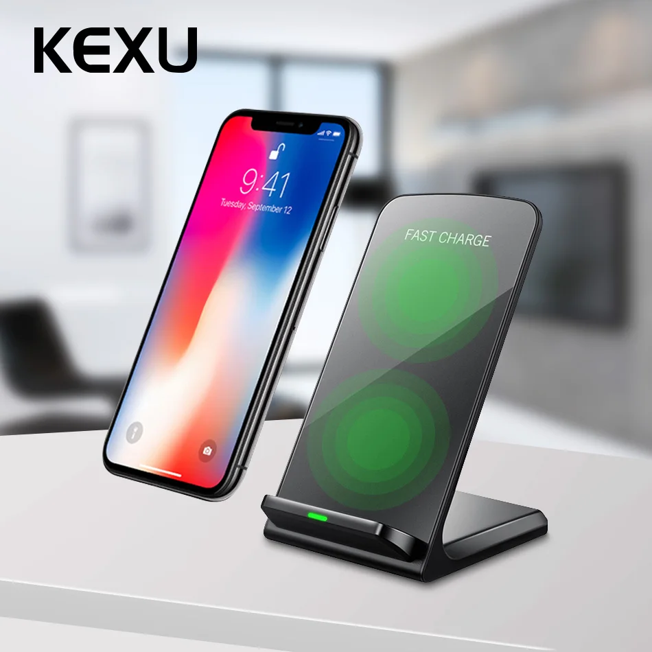 

KEXU Dual Coil 10W Qi Wireless Charger For iPhone X 8 10 Plus Phone Fast Charger Pad Dock Station For Samsung S8 S9 S9+ Note 8 7