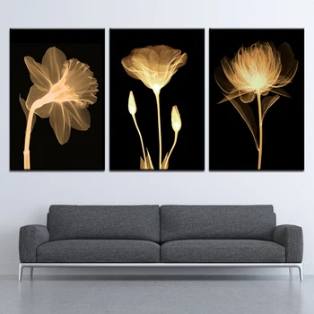 

Canvas Painting Abstract flower 3 Pieces Nordic black and gold wall art Painting Modular Wallpapers Poster Print Home Decor