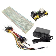 Mb102 breadboard módulo de potência + MB-102 830 pontos solderless protótipo pão placa kit 65 fios jumper flexível potência