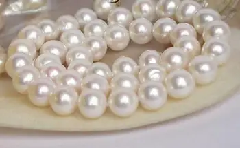 

Genuine 10-11mm round white freshwater pearl necklace 14K