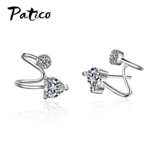 Fashion 925 Sterling Silver Cubic Zircon Ear Cuff Fake Piercing Clip On Earrings Jewelry Bijoux Boucle Doreille Clip For Women summer style snake ear cuff earrings for women monaco earings clip on ear fashion jewelry bijoux one set silver jewelry